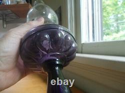 1890s RIVERSIDE ALMOND AMETHYST GLASS OIL LAMP WITH ALMOND BASE COMPLETE NICE