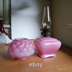 1894 Original Pink Cased Glass Rose Pattern Miniature Kerosene Lamp Complete