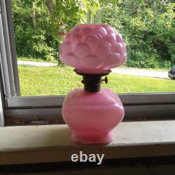 1894 Original Pink Cased Glass Rose Pattern Miniature Kerosene Lamp Complete