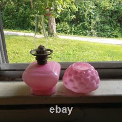 1894 Original Pink Cased Glass Rose Pattern Miniature Kerosene Lamp Complete