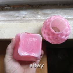 1894 Original Pink Cased Glass Rose Pattern Miniature Kerosene Lamp Complete