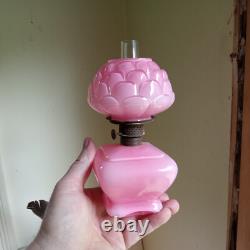 1894 Original Pink Cased Glass Rose Pattern Miniature Kerosene Lamp Complete