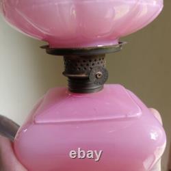 1894 Original Pink Cased Glass Rose Pattern Miniature Kerosene Lamp Complete