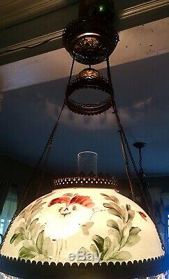1895 Atq Chandelier Hanging Prism Adjustable Height Electrified Oil Lamp Shade