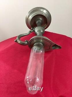 18c. Early Antique Pewter Glass Whale Oil Lamp Clock Timekeeper Night Lighting