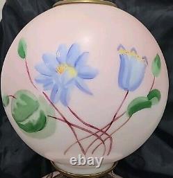 1900 Antique Victorian GWTW Parlor Converted Oil Lamp, PINK WithHP WATER LILY