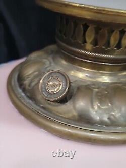 1900 Antique Victorian GWTW Parlor Converted Oil Lamp, PINK WithHP WATER LILY