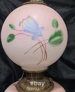 1900 Antique Victorian GWTW Parlor Converted Oil Lamp, PINK WithHP WATER LILY