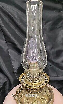 1900 Antique Victorian GWTW Parlor Converted Oil Lamp, PINK WithHP WATER LILY