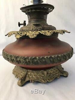 1927 Antique Victorian Bradley & Hubbard B&H Oil Lamp Metal Highly Detailed RARE