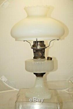 1935 36 Aladdin Corinthian White Moonstone Oil Lamp With Satin Glass Shade