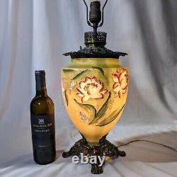 19TH CENTURY FOSTORIA GLASS Art Nouveau HAND PAINTED Oil Lamp Mod To ELECTRIC