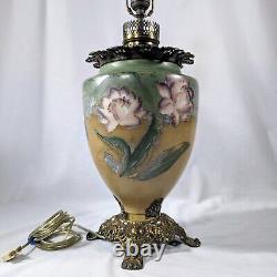 19TH CENTURY FOSTORIA GLASS Art Nouveau HAND PAINTED Oil Lamp Mod To ELECTRIC