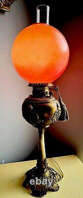 19Th C Bradley & Hubbard B&H Oil Parlor Lamp Glass Dome Bronzed Spelter & Onyx