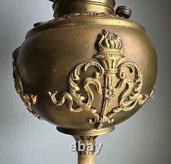 19Th C Bradley & Hubbard B&H Oil Parlor Lamp Glass Dome Bronzed Spelter & Onyx