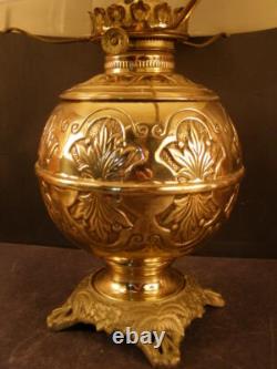 19 c Victorian Aesthetic Ball Brass Banquet Kerosene Oil Lamp Rayo Student Shade