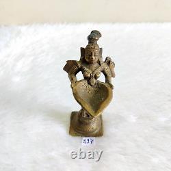 19c Vintage Apsara Holding Brass Oil Lamp Statue Diwali Deepawali Decorative 297