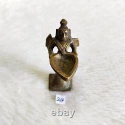 19c Vintage Apsara Holding Brass Oil Lamp Statue Diwali Deepawali Decorative 317