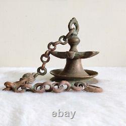 19c Vintage Handmade Brass Hanging Oil Lamp 7 in 1 Wick Old Rare Collectible 123