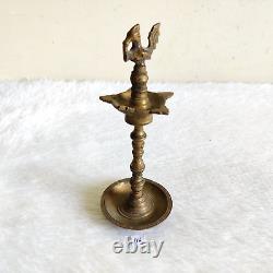 19c Vintage Peacock On Top Decorated Brass Oil Lamp Diwali Collectible Old 116