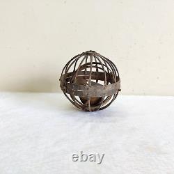 19c Vintage Primitive Handmade Iron Globe Shape Rolling Oil Lamp Old Collectible