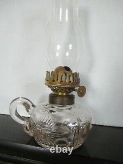 19th C Antique Miniature OIL Finger Lamp Night Lamp Applied Handle Sun Face