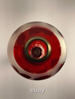 19th C Victorian Oil Lamp Milk Glass Base & Cranberry Flashed & Frosted Font 11