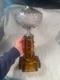 19th c AMERICUS Amber base Glass Oil Lamp EAPG Glass Base Victorian 16 Tall