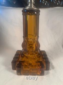 19th c AMERICUS Amber base Glass Oil Lamp EAPG Glass Base Victorian 16 Tall