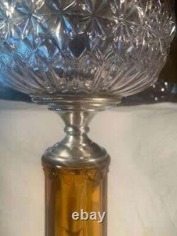 19th c AMERICUS Amber base Glass Oil Lamp EAPG Glass Base Victorian 16 Tall