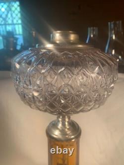 19th c AMERICUS Amber base Glass Oil Lamp EAPG Glass Base Victorian 16 Tall