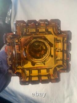 19th c AMERICUS Amber base Glass Oil Lamp EAPG Glass Base Victorian 16 Tall