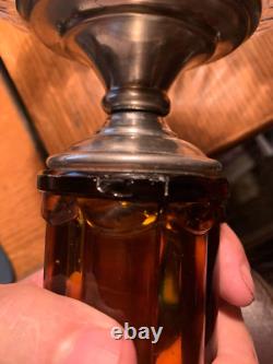 19th c AMERICUS Amber base Glass Oil Lamp EAPG Glass Base Victorian 16 Tall