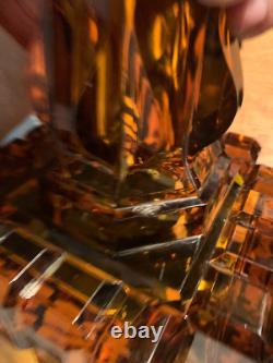 19th c AMERICUS Amber base Glass Oil Lamp EAPG Glass Base Victorian 16 Tall
