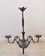 19th c. Cast Iron 3 Light Kerosene Oil Gas Lamp Chandelier Light Fixture Antique