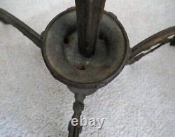 19th c. Cast Iron 3 Light Kerosene Oil Gas Lamp Chandelier Light Fixture Antique