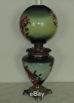 19th c Victorian Banquet Lamp Oil Kerosene GWTW Gone with the Wind Antique ROSES