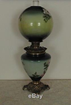 19th c Victorian Banquet Lamp Oil Kerosene GWTW Gone with the Wind Antique ROSES