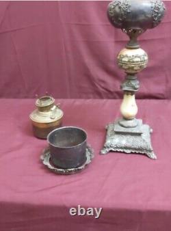 22 Ladies Head Antique Marble and Ormolu Filigree Banquet Oil Lamp