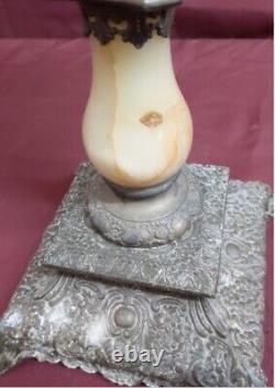 22 Ladies Head Antique Marble and Ormolu Filigree Banquet Oil Lamp