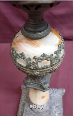 22 Ladies Head Antique Marble and Ormolu Filigree Banquet Oil Lamp