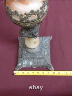 22 Ladies Head Antique Marble and Ormolu Filigree Banquet Oil Lamp