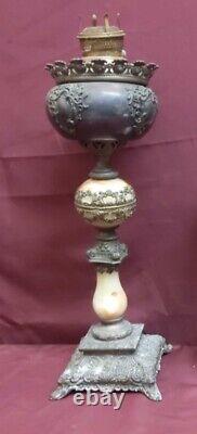 22 Ladies Head Antique Marble and Ormolu Filigree Banquet Oil Lamp