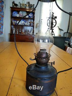 24.5 Antique Hanging Lantern Kerosene Oil Lamp w 15 Shade Swan Brand Knobs