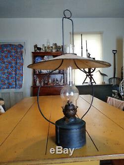 24.5 Antique Hanging Lantern Kerosene Oil Lamp w 15 Shade Swan Brand Knobs