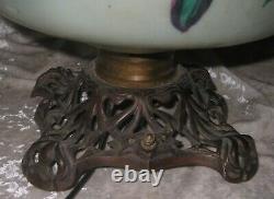 24 Antique ART NOUVEAU FLORAL HAND PAINTED GWTW / PARLOR OIL LAMP Converted