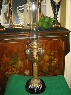 28 antique vintage banquet brass and glass 2 wick oil lamp