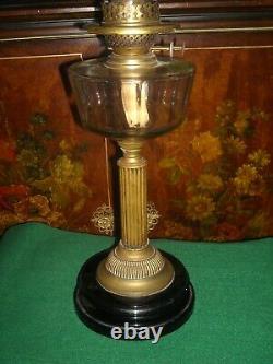 28 antique vintage banquet brass and glass 2 wick oil lamp