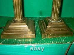 2 Antique 1880-1890's Kerosene Brass & Glass Banquet Oil Lamps Electrified