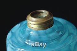 2 Antique VENETIAN Kerosene Oil FOOTED Blue Opalescent Coin Spot FINGER LAMPS